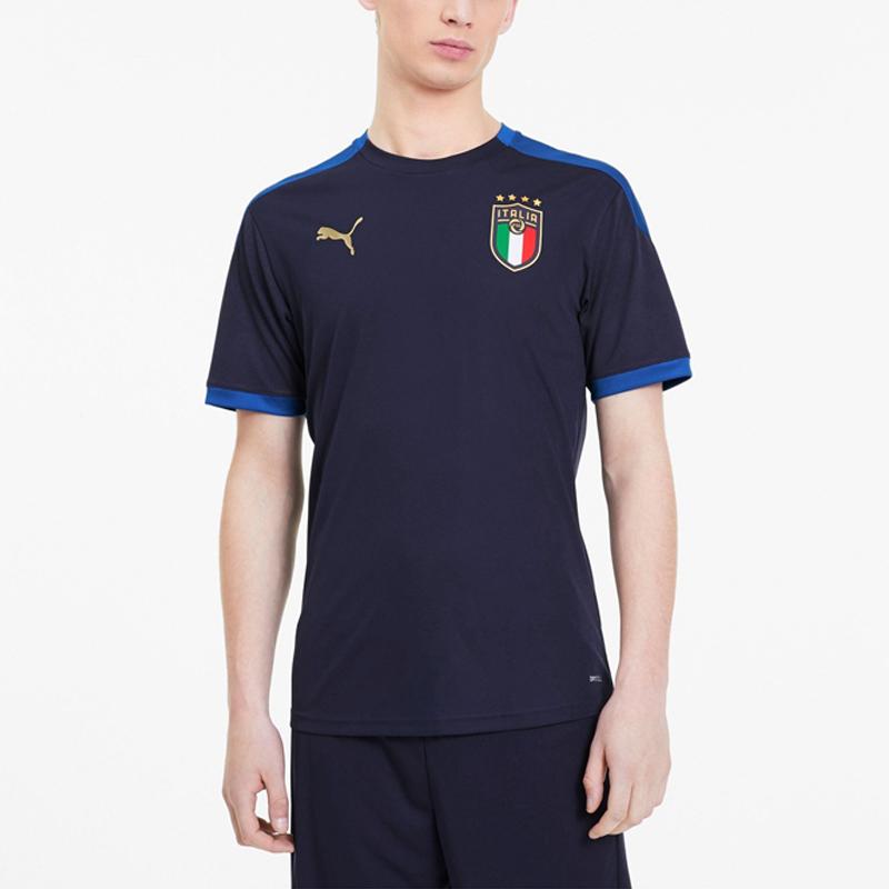 Puma Figc Italy National Team Match Training Short Sleeve Soccer Jersey 20-21 Season Men Tops Blue 757219-04