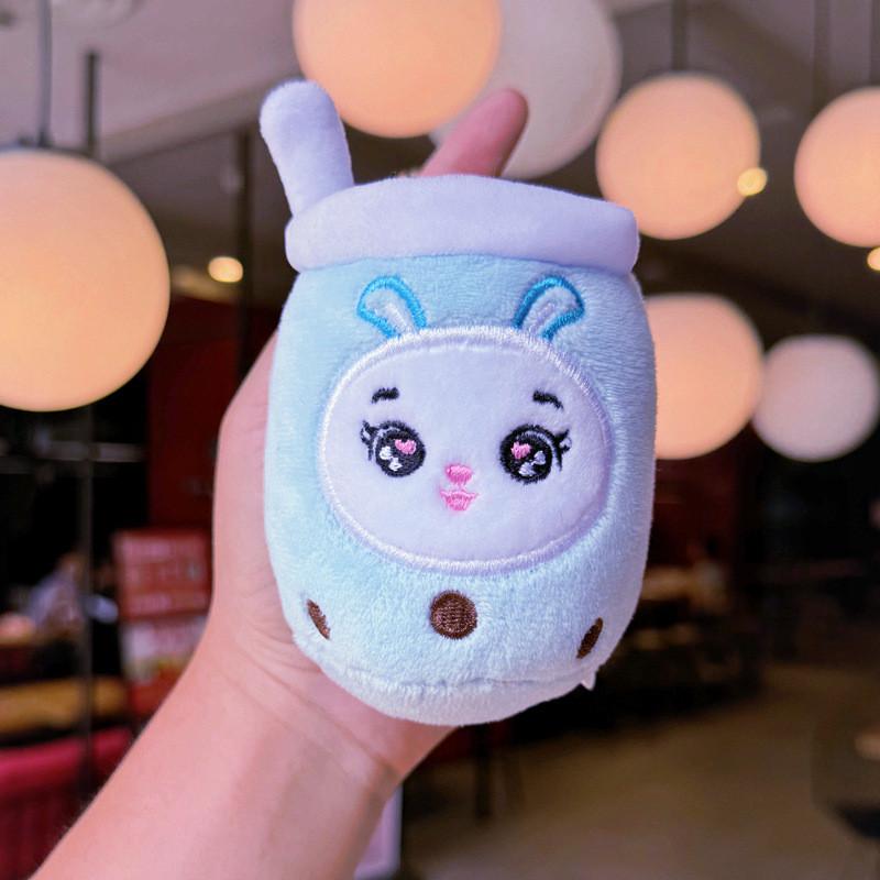 Cartoon Panda Cute Rabbit Fruit Milk Tea Cup Plush Toy Pendant Keychain For Kids