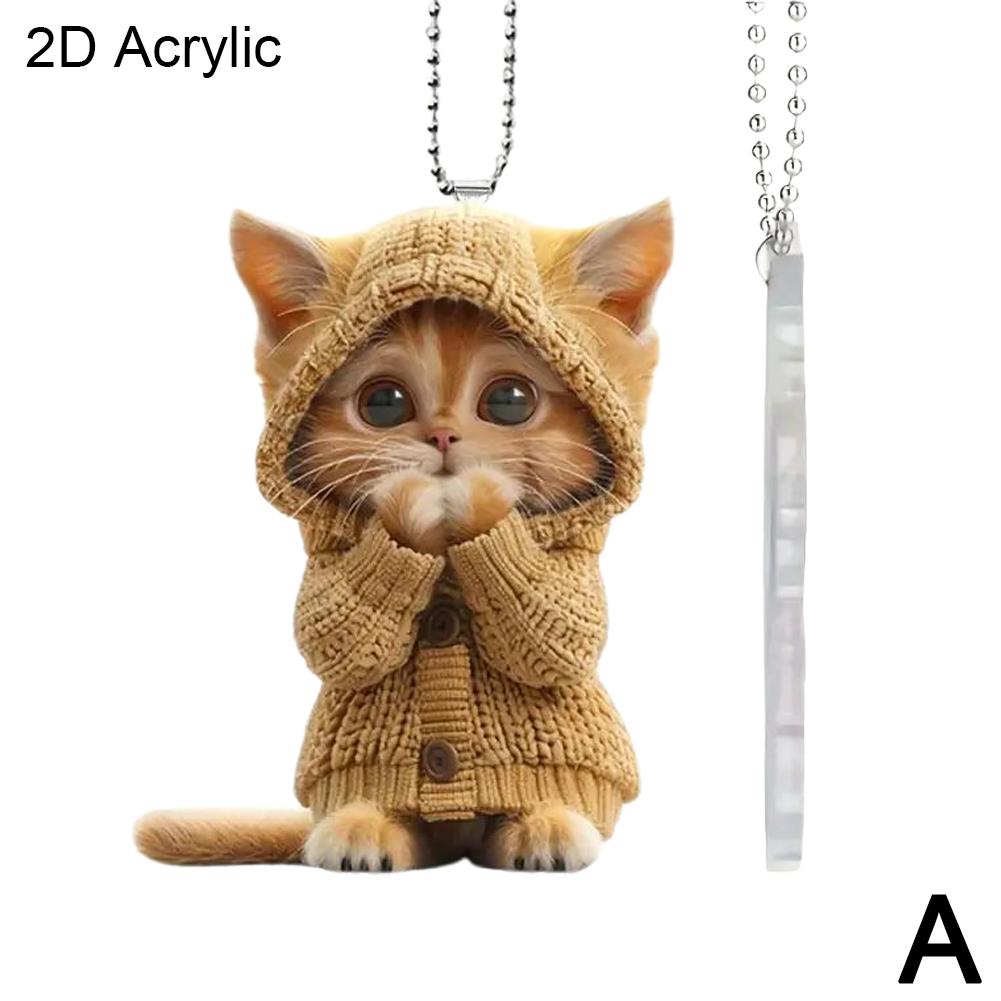 1pc Car Cute Funny Cat Ornament With Lanyard Car 2D Pendant Cat Christmas Interior Car Acrylic S8P7