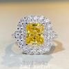 Кольцо из стерлингового серебра 925 пробы с желтым бриллиантом огранки «Радиант» для женщин – Высококлассный квадратный дизайн, трансграничный бестселлер