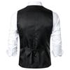 Men Suit Waistcoat V-Neck Sleeveless Striped Print Double Breasted Suit Vest with Patch Pockets Wedding Business Vest