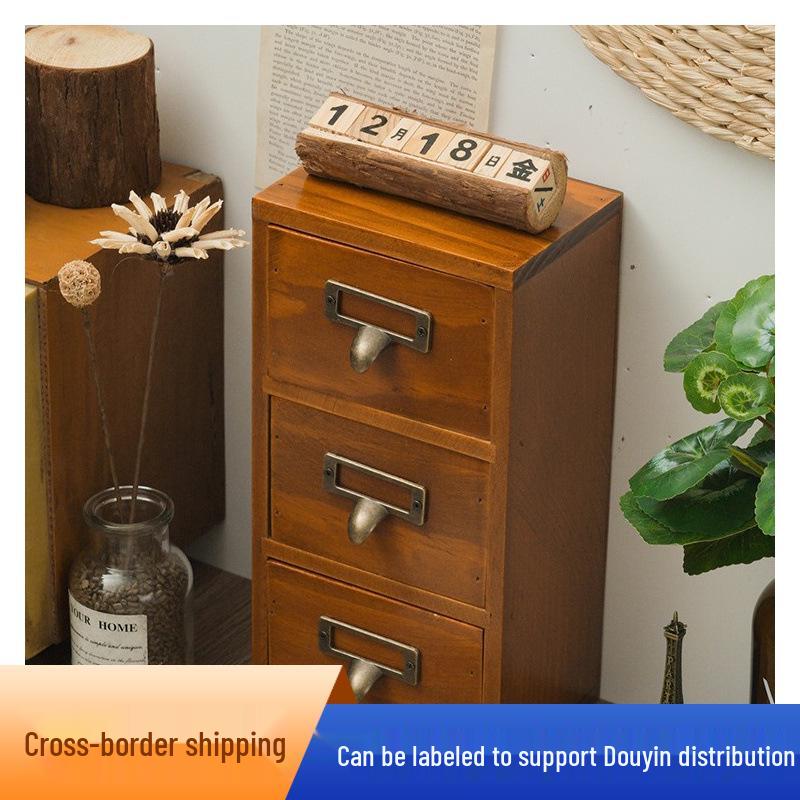 Retro Wooden Multi-Layer Desktop Organizer Box for Jewelry, Tape, and Accessories