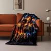 Fantasy battle with a dragon, magical powers, and heroes in urban chaos. for all seasons blanket lunch break throw gift