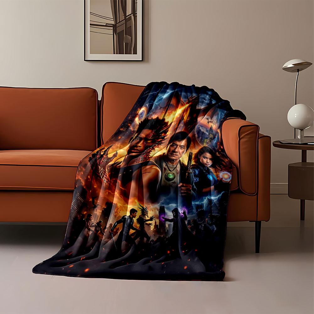 Fantasy battle with a dragon, magical powers, and heroes in urban chaos. for all seasons blanket lunch break throw gift