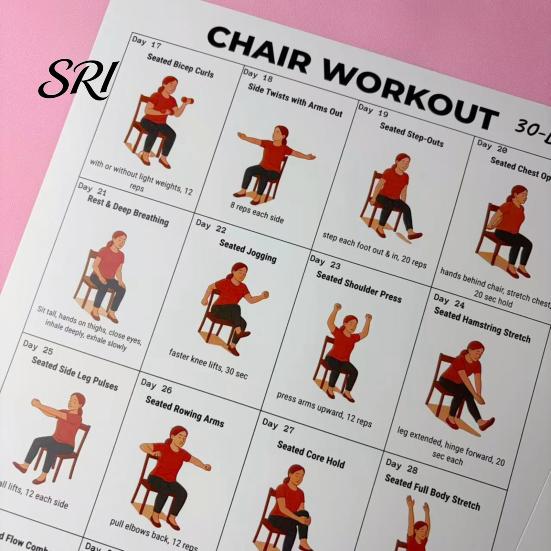 Therapy Room Exercise Poster 2Pcs Tai Chi Chair Exercises for Seniors and Beginners 10x8 Inch Frameless Fitness Senior Mobility Schedule with