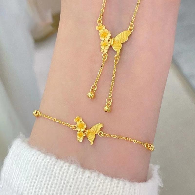 Flower Butterfly Flowing Water Pendant Necklace Light Luxury Temperament High Sense Collarbone Chain Niche Sweet Versatile Jewelry