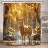 Autumn Forest Elk Shower Curtain Rustic Red Maple Trees Waterfall Wild Animals Fall Landscape Bath Curtains Home Bathroom Decor