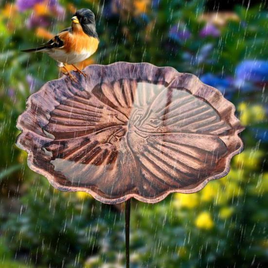 Retro Bird Bath for Outside Metal 5-Prong Stake Base with Bowl Decorative Birdbath Detachable Bird Feeder for Backyard Patio Decor