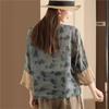 Johnature Women Chinese Style Print Floral Shirts Button Seven Sleeve Tops Summer Stand Vintage Women Blouses