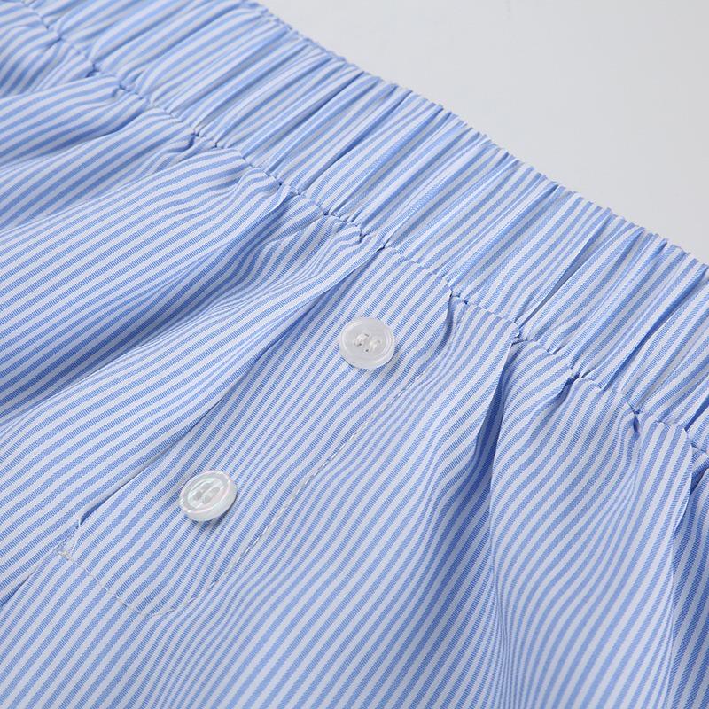 Fashion Summer Simple Striped Women Beach Shorts Loose Elastic Waist Sports Casual Short Pants Elegant Buttons Simple Basic Thin Women's Clothing