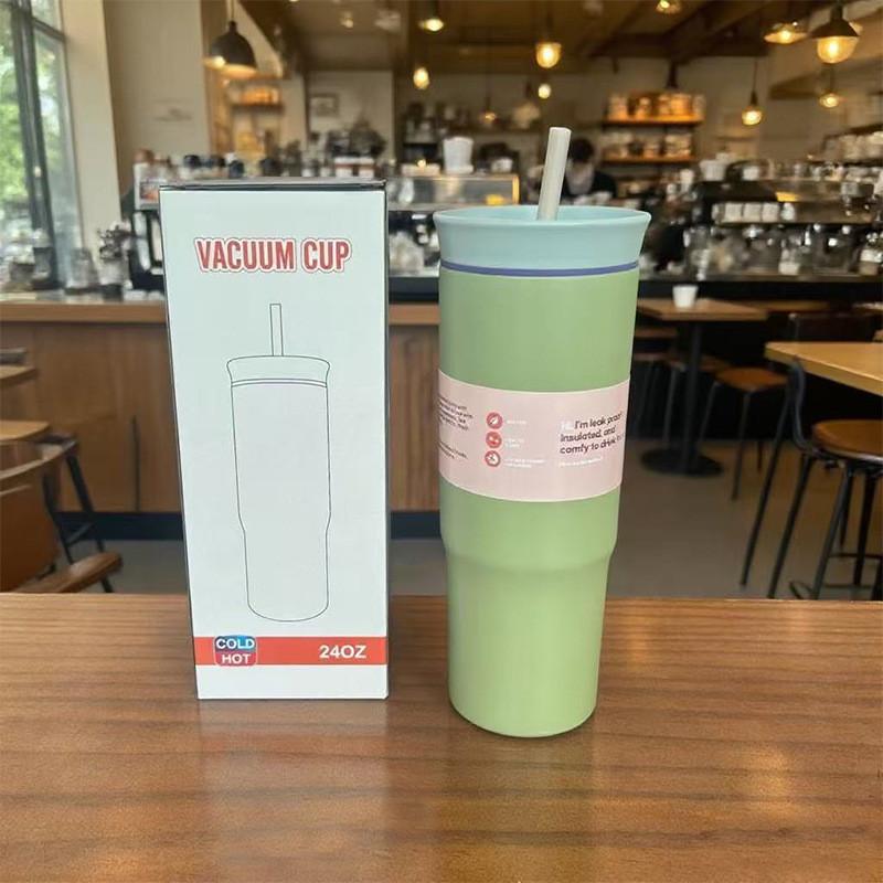 Нержавеющая Изолированная Стальная Дорожная Кружка с Питьевой Соломинкой для Дома и Использования в Автомобиле