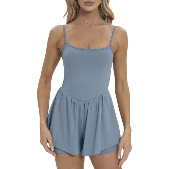 Женское теннисное платье без рукавов, летние плиссированные мини-платья для занятий йогой со вшитыми шортами, спортивный комбинезон на тонких бретельках, короткий сарафан