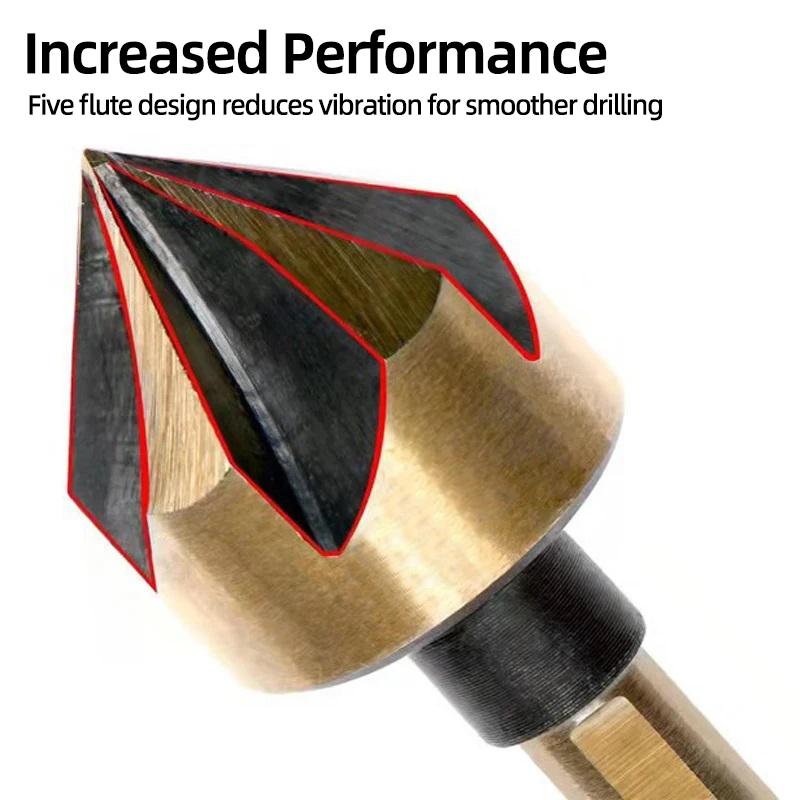 Набор сверл с зенковкой из титана HSS, фаска 1/4", шестигранная коническая фреза для дерева и металла, инструмент для снятия заусенцев и снятия фаски