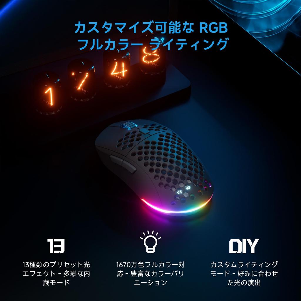 Беспроводная игровая мышь DIERYA Falcon M1 24000 батарея 6 настраиваемых RGB проводная мышь, DPI, 180 часов работы, сверхлегкая 90 г, кнопки, 2.4G/BT5.2/USB-C