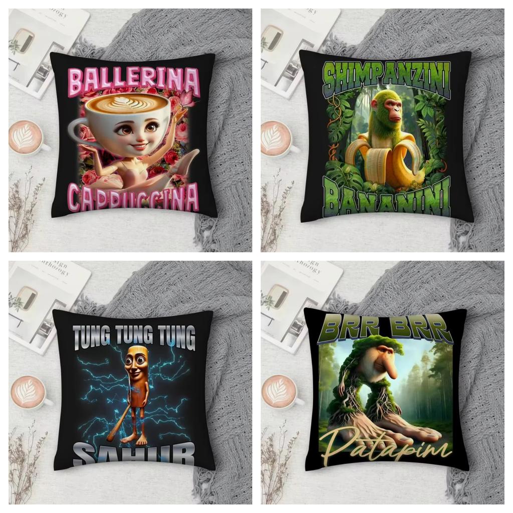 Тунг Тунг Тунг Сахур Тралало Италан Маразм Мозга Наволочка с Принтом Квадратная Подушка Спальня Комната Декоративная Наволочка