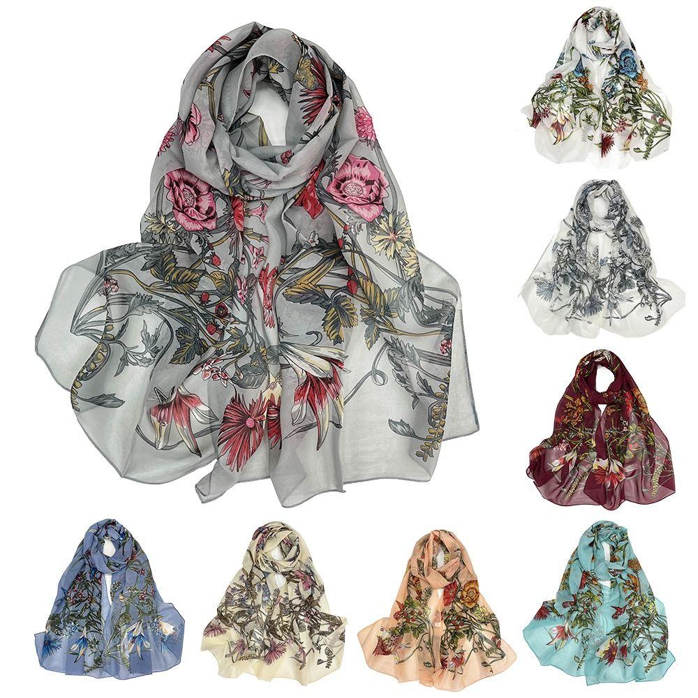 Sun-Resistant Silk Scarf Breathable Long Wraps Portable Beach Shawl for Women