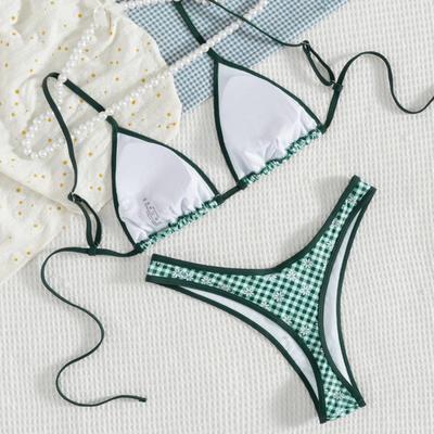 Раздельный купальник однотонный с фестонами в виде маленьких ромашек, с высоким вырезом, стринги, купальный костюм премиум-класса для женщин