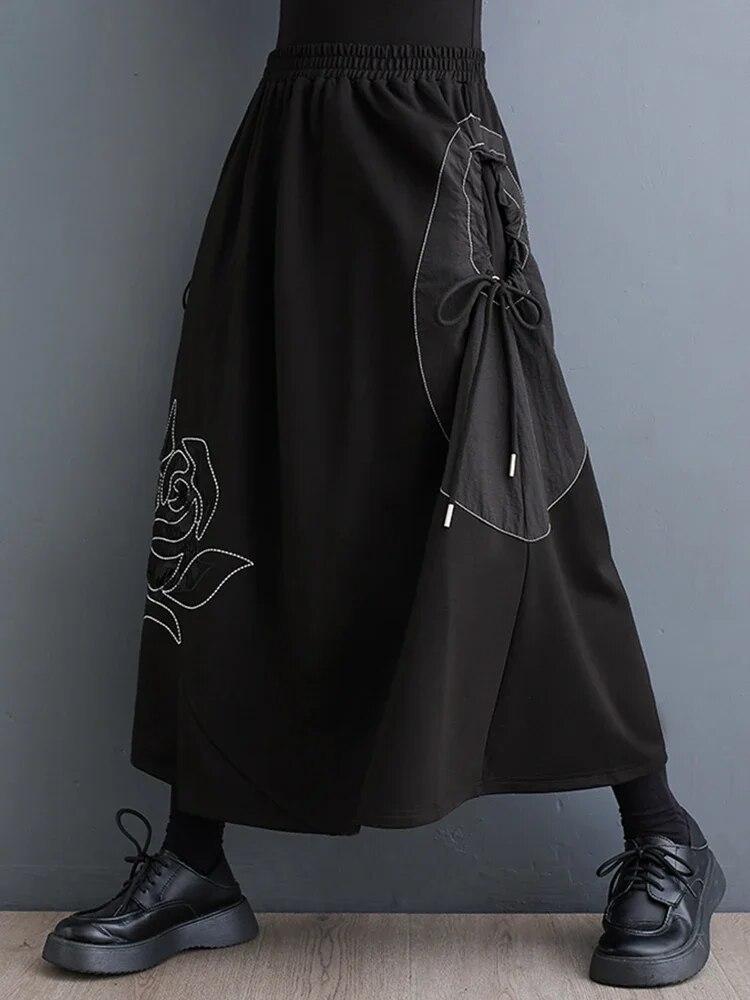 Xitao Casual Black Dress Sets Fashion Loose Top Skirt Two Pieces Sets Asymmetrical Draw String DMJ3107