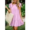 Summer Ruffle Sleeve Pleated Dress For Women Loose Fit Solid Color Casual Dress