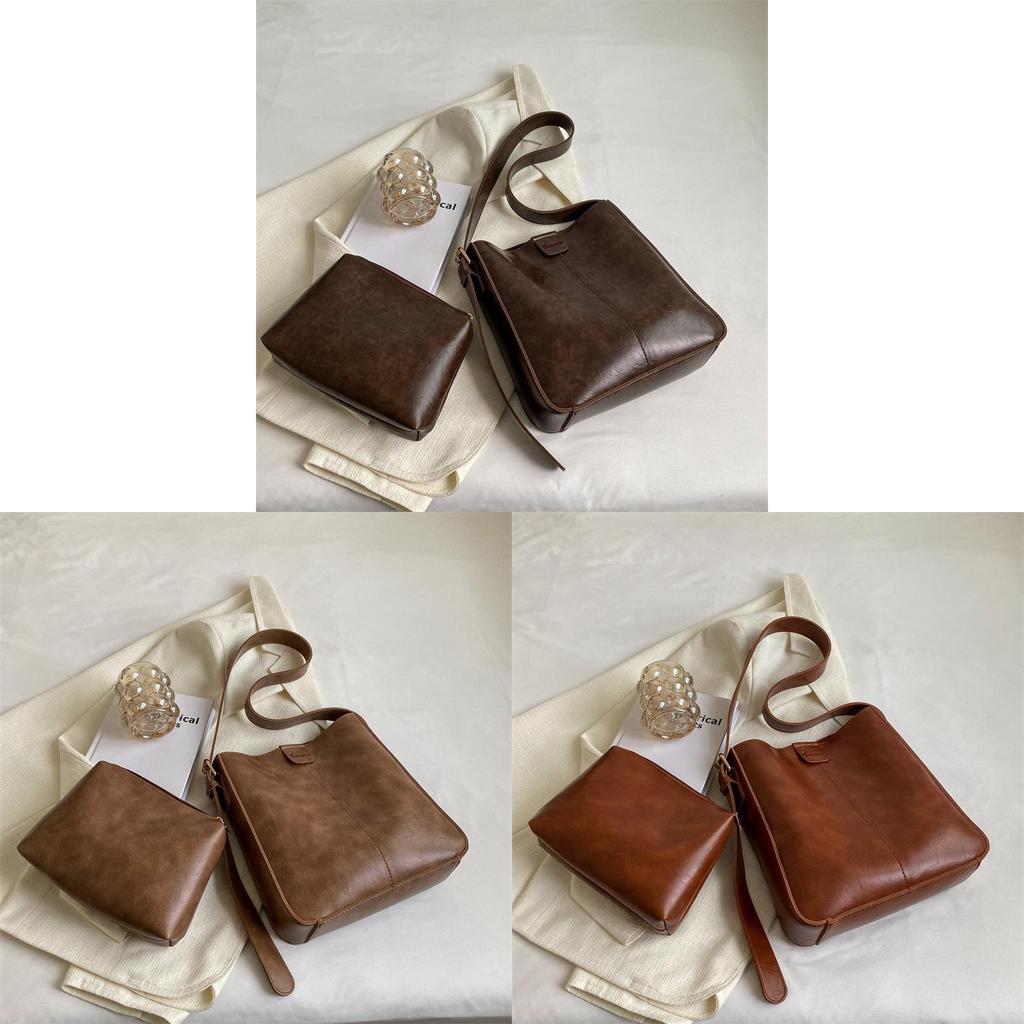 Large Capacity Stylish Commuter Women's Shoulder Bag Pu Leather Bucket Bag For Women