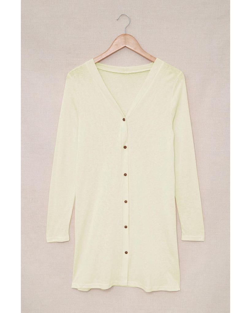 Azura Exchange Beige Open-Front Buttons Cardigan