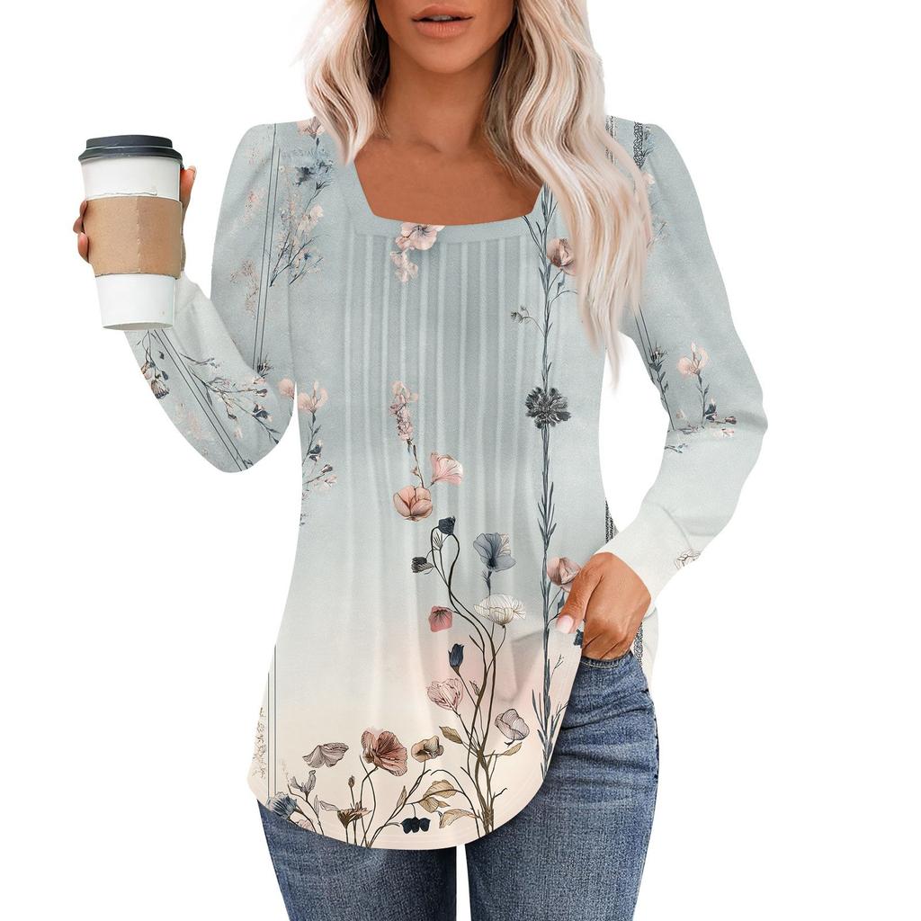 Рубашки с длинным рукавом для женщин, топы, нарядные повседневные блузки, плиссированные туники с квадратным вырезом