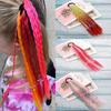 Резинка для волос Короткое Цветное Плетеное Наращивание Волос Хвост Радужный Разноцветный Синтетический Хвост для Девочек Ежедневное Вечернее Использование