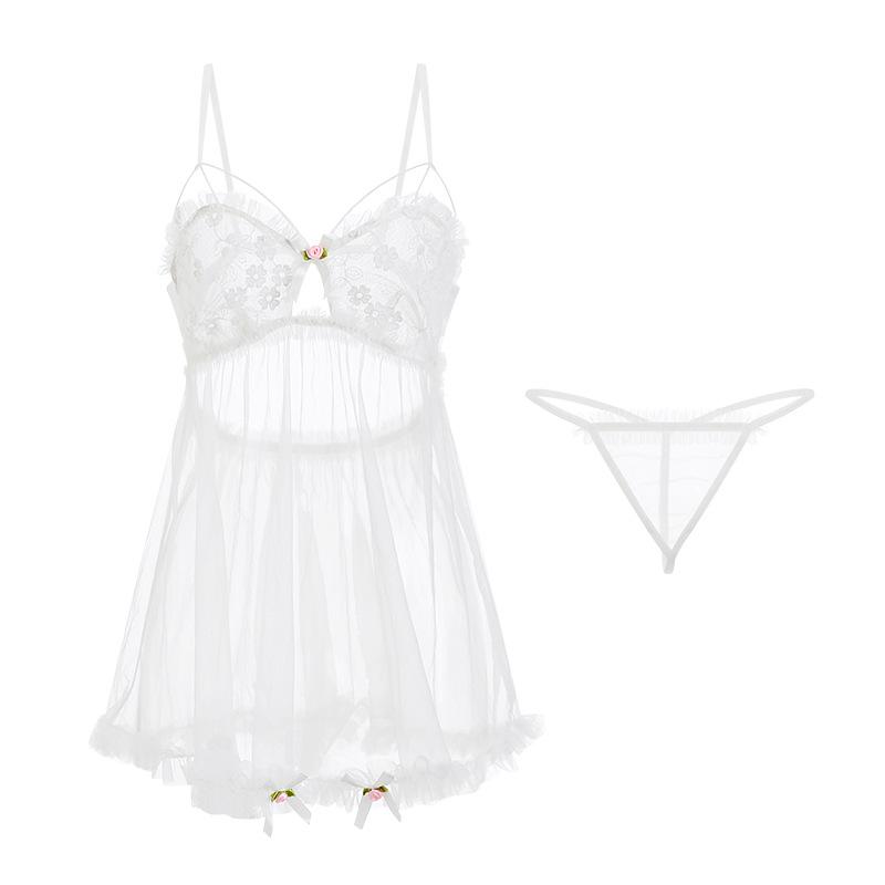 Women's Sheer Mesh Puff Skirt Backless Cami Sleep Dress Lounge Set