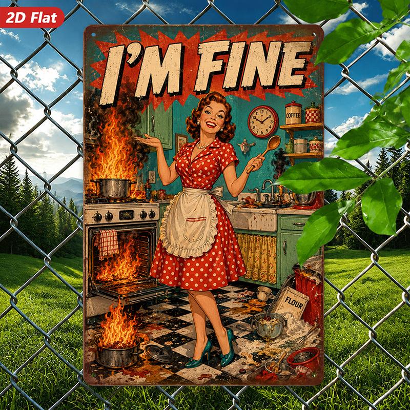 Retro Metal Sign "I'm Fine" Kitchen Decor 8x12 Inch