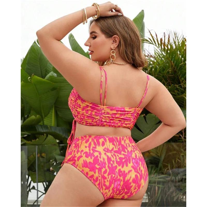 2025 Print Two Piece Plus Size Bikini Women Strapped Large Swimsuit High Waist Lady Chubby Swimwear Beach Curvy Bathing Suit
