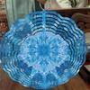 Blue White Metal Wind Spinner with Hanging Chain 2D Garden Art Sculpture for Outdoor Yard Patio Decor All Season Windmill Spinner
