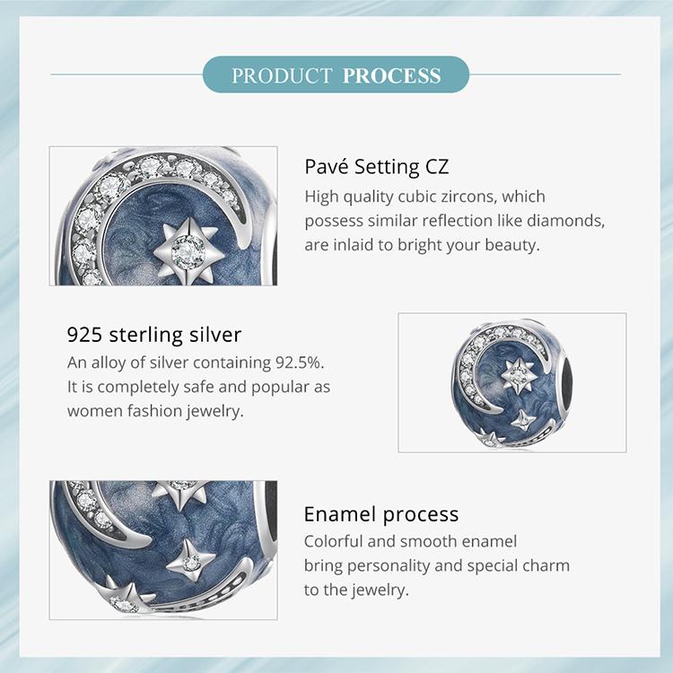 WOSTU Очаровательные лунные бусины со звездами и галактиками из стерлингового серебра 925 пробы в стиле темной ночи, подходят для изготовления женских браслетов и браслетов своими руками, ювелирных изделий