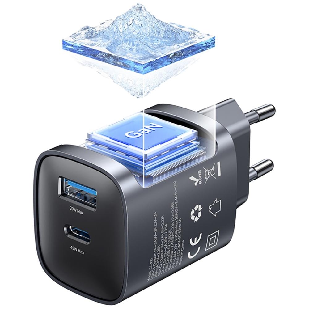USAMS CC290 T66 45W GaN Wall Charger 1xUSB-A 1xUSB-C Tarnish