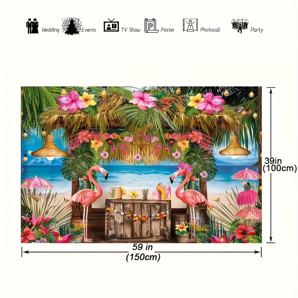 1 piece of vibrant Hawaiian beach background - Tropical Tiki Bar Lua party photo background beach event background