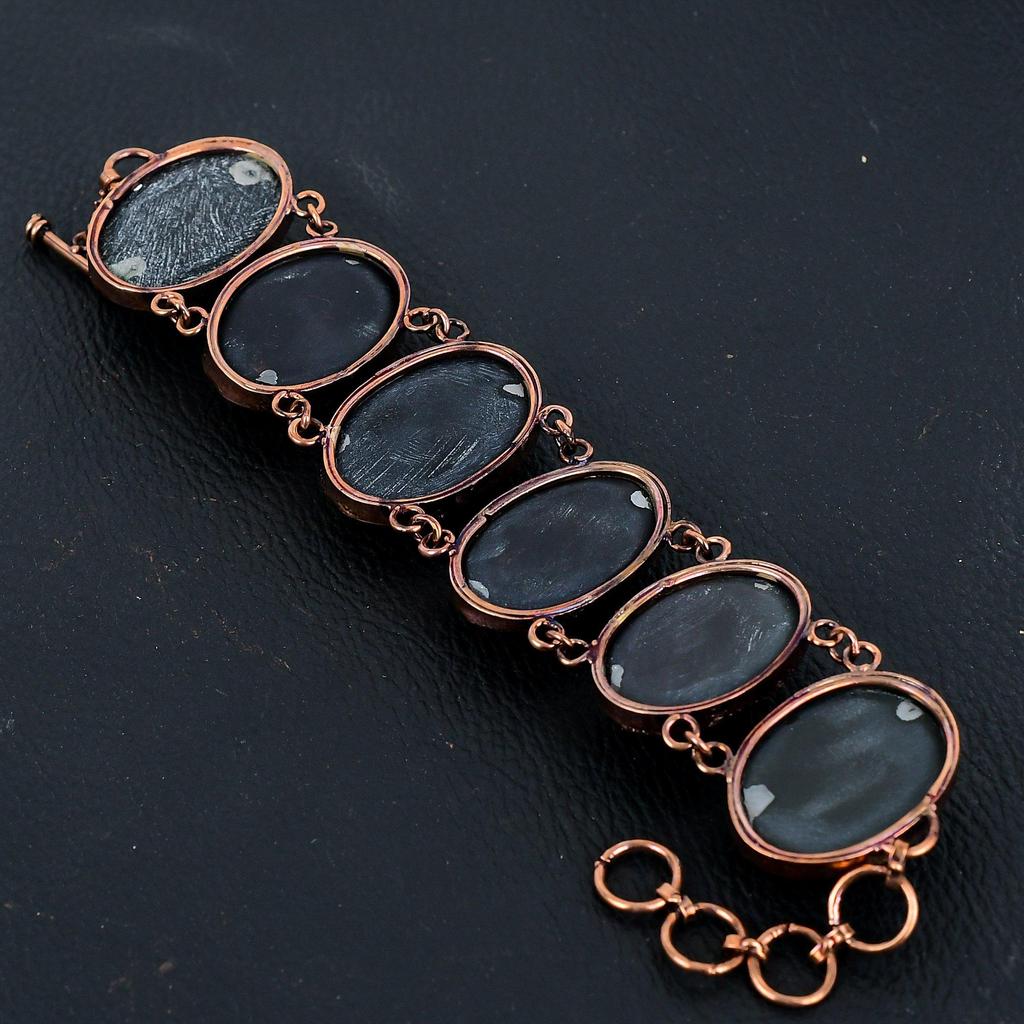 Black Obsidian Eye Gemstone Bracelet, Copper Electroformed Handmade Designer Bracelet Jewelry, Adjustable Chain Bracelet Gift For Women