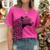 Летний топ с круглым вырезом и 3D-принтом черного леопарда, ярко-розовая футболка, модные повседневные женские футболки с коротким рукавом