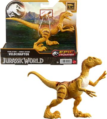 Mattel Jurassic World Strike Attack Velociraptor Dinosaur Toy с одним ударом, подвижная фигурка, подарок с физическим цифровым игровым действием, суставами,