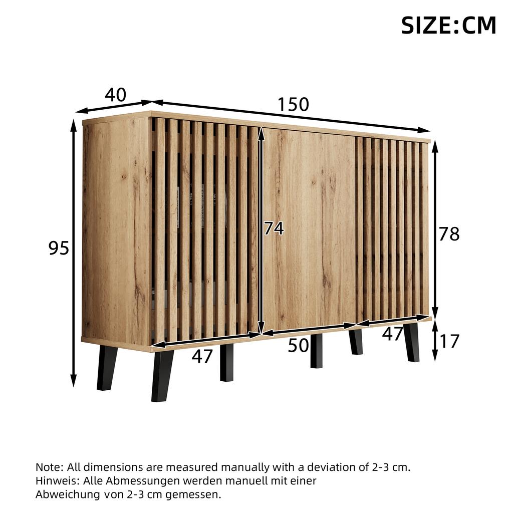 TV Cabinet (180×40×55 cm) and Sideboard (150×40×95 cm), Natural Wood – 8 Compartments, 6 Storage Compartments, Suitable for Living Room and Bedroom