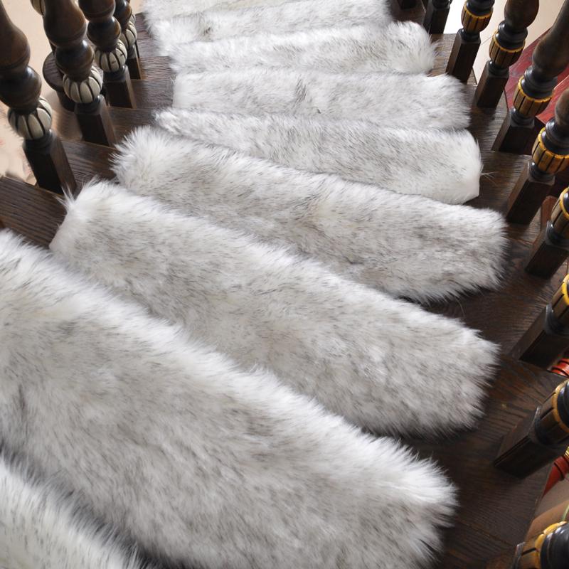 1pc Soft Stair Step Mat Fuax Fur Step Rug Plush Floor Mat Glue-Free Self-Adhesive Thickened Silent Carpet Machine Washable