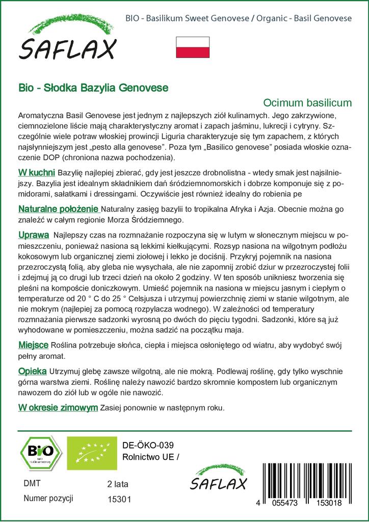 SAFLAX Сад в сумке - Органический - Базилик генуэзский - 800 семян - С субстратом в подходящей устойчивой сумке - Ocimum basilicum