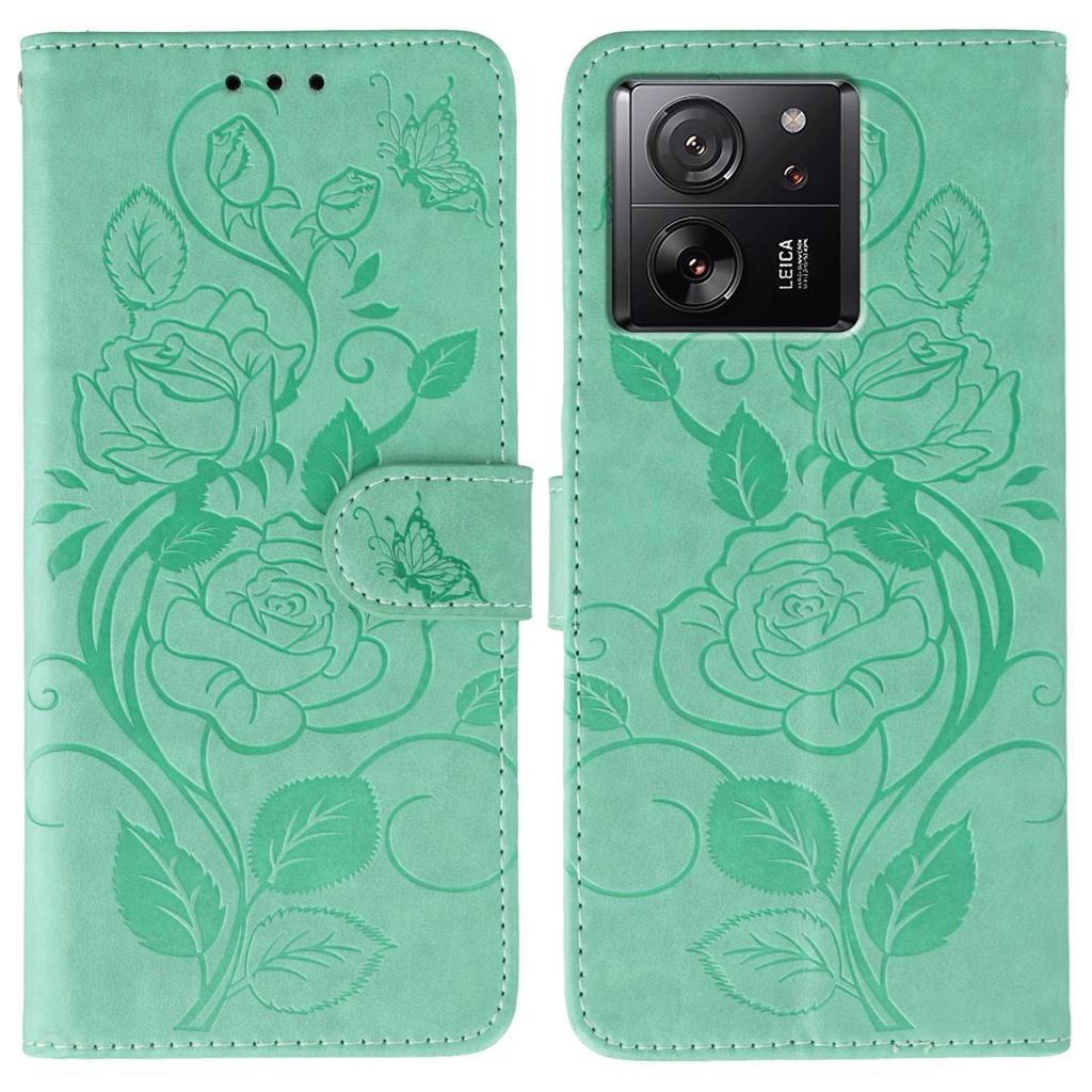 Phone Case For Xiaomi 13T/13T Pro/Redmi K60 Ultra Wallet Stand Imprinted Rose Butterfly PU Leather Cover
