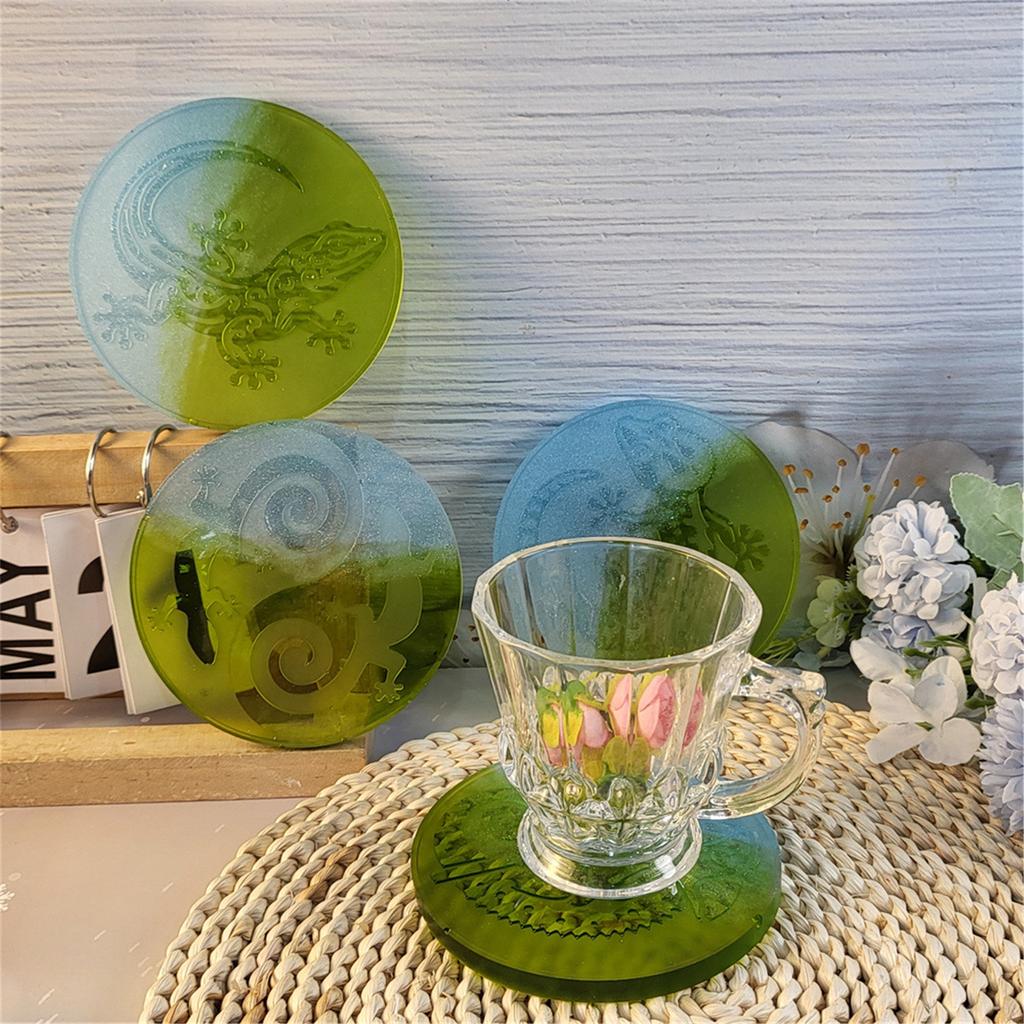 Набор из 4 форм для подставок под чашки, силиконовая форма для творчества, форма из смолы в форме ящерицы, силиконовые коврики для подставок под чашки, силиконовые принадлежности для творчества