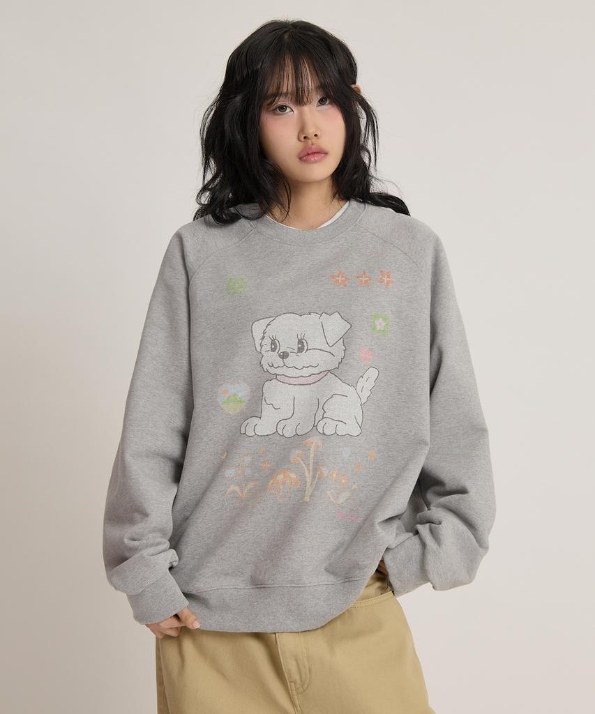 WAIKEI Vintage Cloud Drawing Raglan Sweatshirt Gray