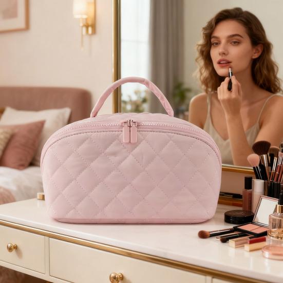 Женская дорожная косметичка, плоская, с несколькими карманами, водонепроницаемая стеганая сумка для туалетных принадлежностей для отпуска, для ежедневного использования