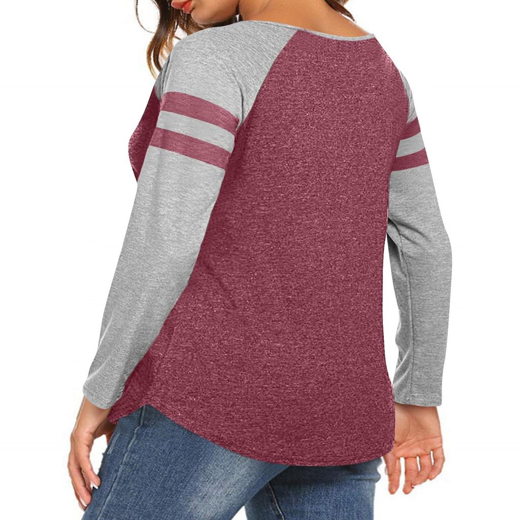 Женская повседневная модная полосатая футболка с длинным рукавом, V-образным вырезом, цветной блок