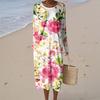 Women's Fashion Casual Long Sleeve Floral Print Round Neck Pocket Elegant Temperament Dress