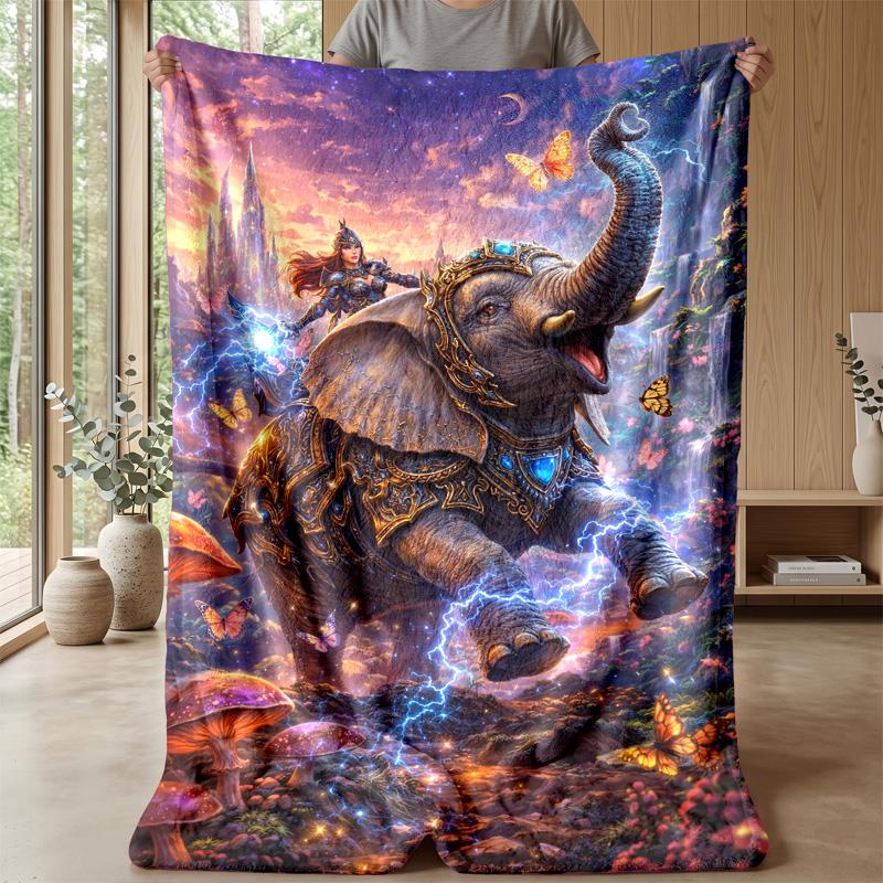 Jungle Elephant Theme blanket Lightweight Warm Flannel Blanket Decorative Throw Blanket for Home Decoration