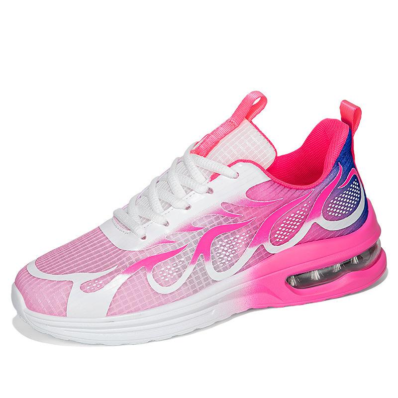 Air Cushion Women's Shoes Running Shoes Flying Woven Mesh Shoes Lace-up Size 43 Sports Shoes Women's Flat Bottom Shock Absorption Casual Shoes Large