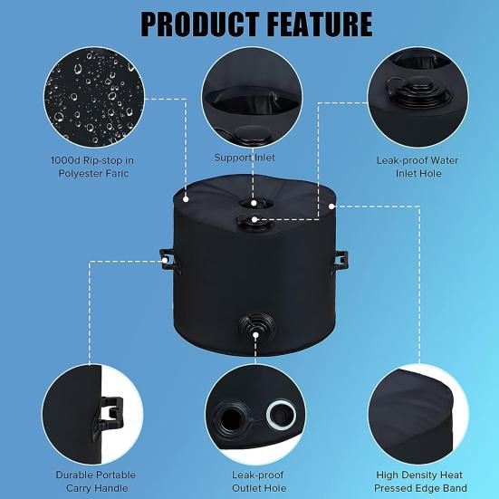 Наполненная водой сумка для основания зонта, большая вместимость, водонепроницаемая, универсальная, с большим водоприемником, сверхмощная подставка для солнцезащитного зонта, 100 фунтов