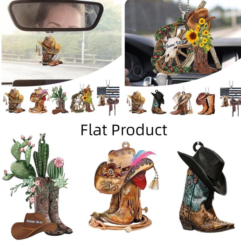 Customized Cowboy Boot And Hat Acrylic Hanging Decoration For Car Saddle Keychain Pendant Vintage Look